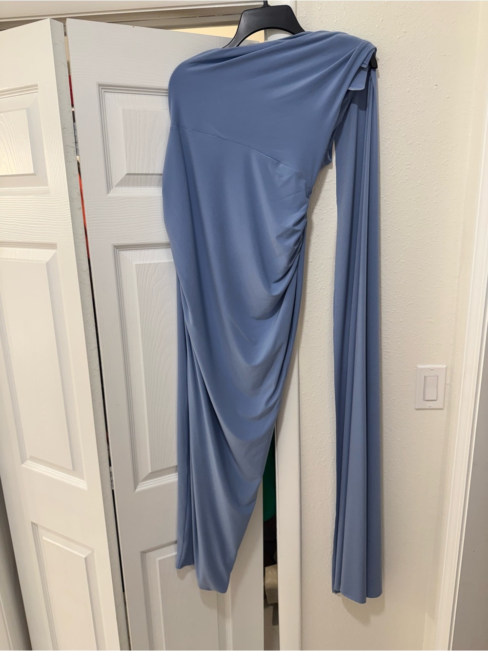 Women's Draped One-Shoulder Maternity Dress in Dusty Blue